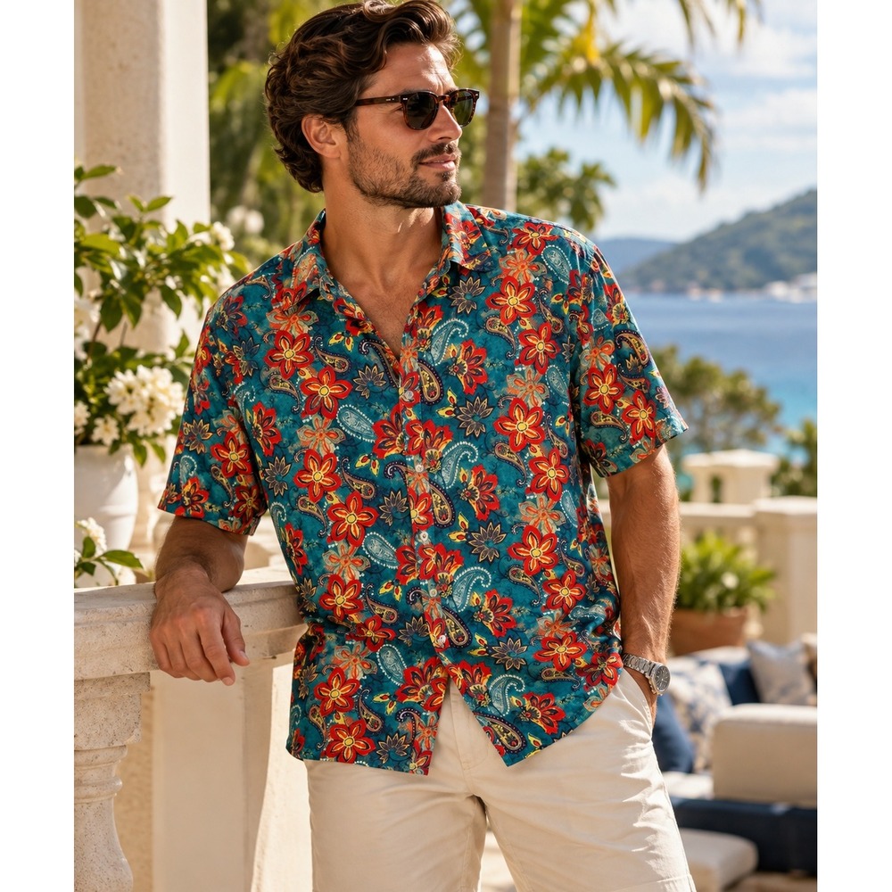 Cremieux Premium Denim Mens 3XB Floral Paisley Short Sleeve Button Down Shirt